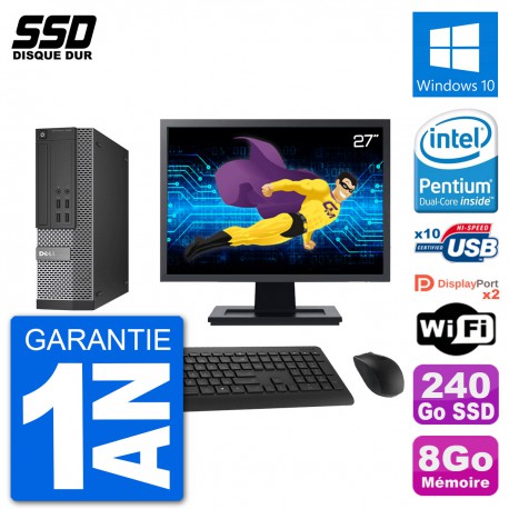 PC Dell 7020 SFF Ecran 27" Intel G3220 RAM 8Go SSD 240Go Windows 10 Wifi