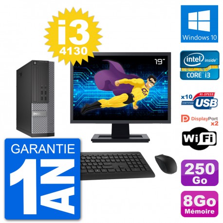 PC Dell 7020 SFF Ecran 19" Intel i3-4130 RAM 8Go Disque 250Go Windows 10 Wifi