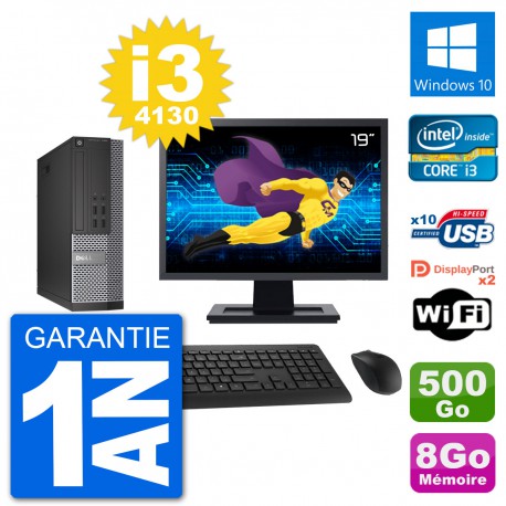 PC Dell 7020 SFF Ecran 19" Intel i3-4130 RAM 8Go Disque 500Go Windows 10 Wifi