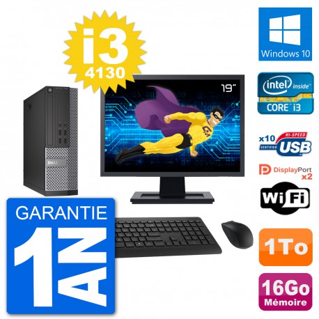 PC Dell 7020 SFF Ecran 19" Intel i3-4130 RAM 16Go Disque Dur 1To Windows 10 Wifi