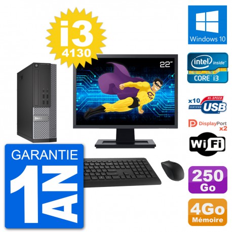 PC Dell 7020 SFF Ecran 22" Intel i3-4130 RAM 4Go Disque 250Go Windows 10 Wifi