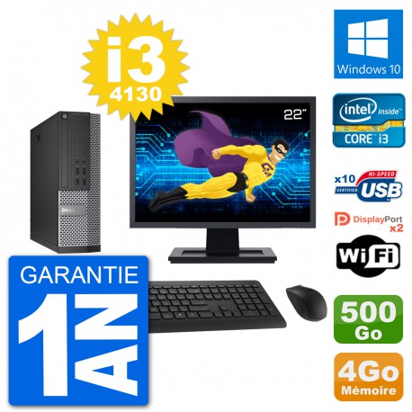 PC Dell 7020 SFF Ecran 22" Intel i3-4130 RAM 4Go Disque 500Go Windows 10 Wifi