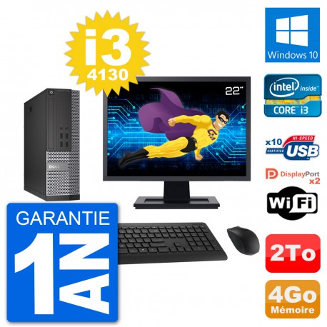 PC Dell 7020 SFF Ecran 22" Intel i3-4130 RAM 4Go Disque Dur 2To Windows 10 Wifi