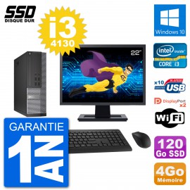 PC Dell 7020 SFF Ecran 22" Intel i3-4130 RAM 4Go SSD 120Go Windows 10 Wifi