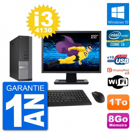 PC Dell 7020 SFF Ecran 22" Intel i3-4130 RAM 8Go Disque Dur 1To Windows 10 Wifi