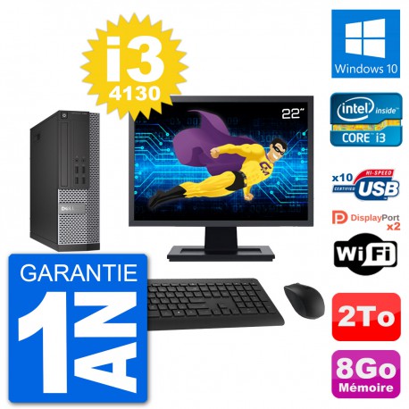 PC Dell 7020 SFF Ecran 22" Intel i3-4130 RAM 8Go Disque Dur 2To Windows 10 Wifi