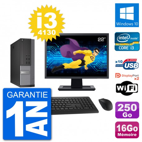 PC Dell 7020 SFF Ecran 22" i3-4130 RAM 16Go Disque Dur 250Go Windows 10 Wifi
