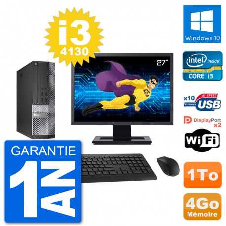 PC Dell 7020 SFF Ecran 27" Intel i3-4130 RAM 4Go Disque Dur 1To Windows 10 Wifi