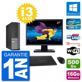 PC Dell 7020 SFF Ecran 27" Intel i3-4130 RAM 16Go Disque 500Go Windows 10 Wifi