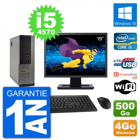 PC Dell 7020 SFF Ecran 19" Intel i5-4570 RAM 4Go Disque 500Go Windows 10 Wifi