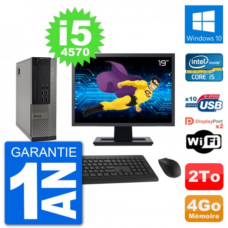 PC Dell 7020 SFF Ecran 19" Intel i5-4570 RAM 4Go Disque Dur 2To Windows 10 Wifi