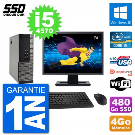 PC Dell 7020 SFF Ecran 19" Intel i5-4570 RAM 4Go SSD 480Go Windows 10 Wifi