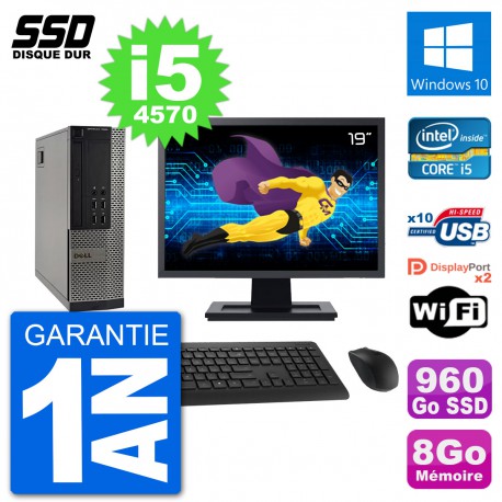 PC Dell 7020 SFF Ecran 19" Intel i5-4570 RAM 8Go SSD 960Go Windows 10 Wifi