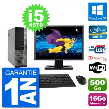 PC Dell 7020 SFF Ecran 19" Intel i5-4570 RAM 16Go Disque 500Go Windows 10 Wifi
