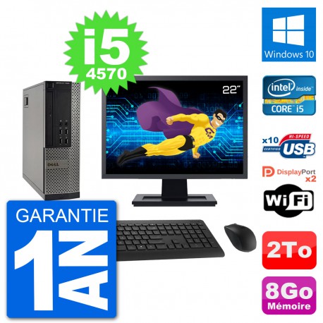 PC Dell 7020 SFF Ecran 22" Intel i5-4570 RAM 8Go Disque Dur 2To Windows 10 Wifi