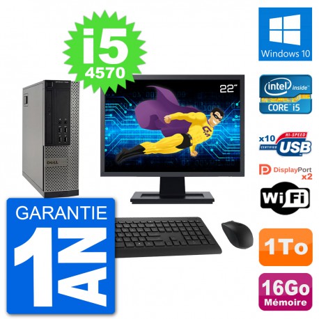 PC Dell 7020 SFF Ecran 22" Intel i5-4570 RAM 16Go Disque Dur 1To Windows 10 Wifi
