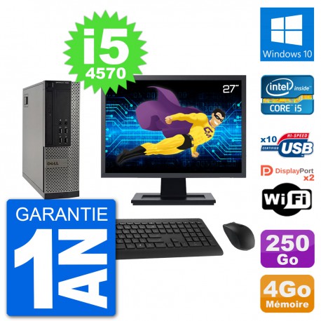 PC Dell 7020 SFF Ecran 27" Intel i5-4570 RAM 4Go Disque 250Go Windows 10 Wifi