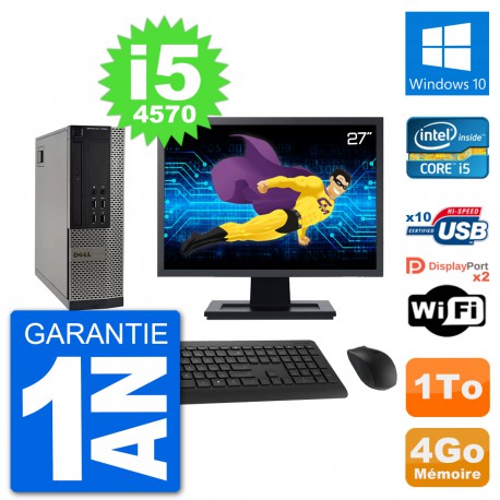 PC Dell 7020 SFF Ecran 27" Intel i5-4570 RAM 4Go Disque Dur 1To Windows 10 Wifi
