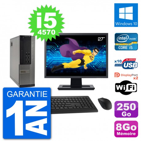 PC Dell 7020 SFF Ecran 27" Intel i5-4570 RAM 8Go Disque 250Go Windows 10 Wifi