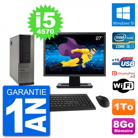 PC Dell 7020 SFF Ecran 27" Intel i5-4570 RAM 8Go Disque Dur 1To Windows 10 Wifi