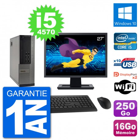 PC Dell 7020 SFF Ecran 27" Intel i5-4570 RAM 16Go Disque 250Go Windows 10 Wifi
