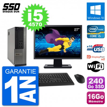 PC Dell 7020 SFF Ecran 27" Intel i5-4570 RAM 16Go SSD 240Go Windows 10 Wifi