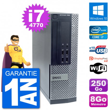 PC Dell OptiPlex 7020 SFF Intel i7-4770 RAM 8Go Disque Dur 250Go Windows 10 Wifi