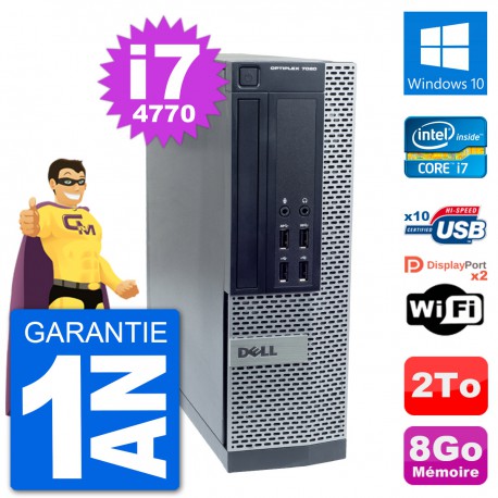 PC Dell OptiPlex 7020 SFF Intel i7-4770 RAM 8Go Disque Dur 2To Windows 10 Wifi