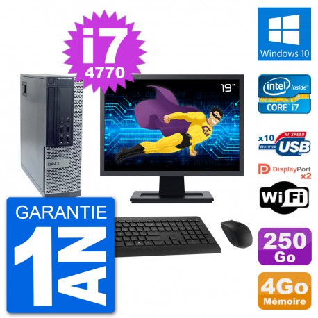 PC Dell 7020 SFF Ecran 19" Intel i7-4770 RAM 4Go Disque 250Go Windows 10 Wifi