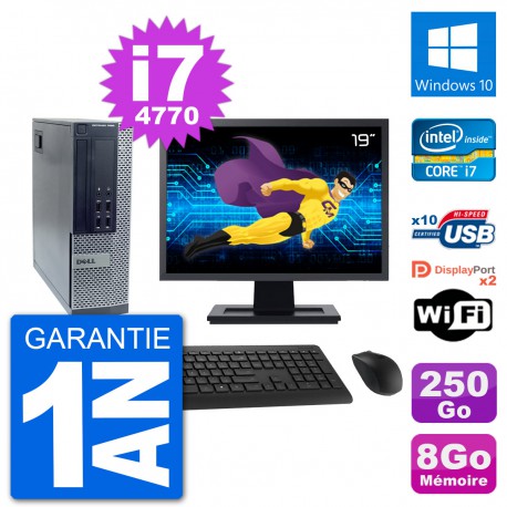 PC Dell 7020 SFF Ecran 19" Intel i7-4770 RAM 8Go Disque 250Go Windows 10 Wifi