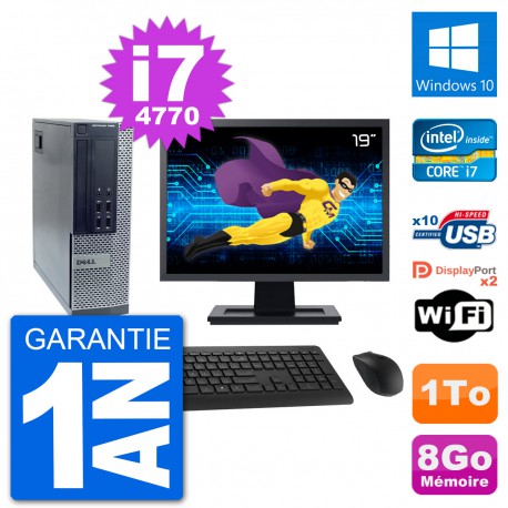 PC Dell 7020 SFF Ecran 19" Intel i7-4770 RAM 8Go Disque Dur 1To Windows 10 Wifi