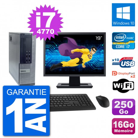 PC Dell 7020 SFF Ecran 19" Intel i7-4770 RAM 16Go Disque 250Go Windows 10 Wifi