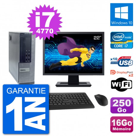PC Dell 7020 SFF Ecran 22" i7-4770 RAM 16Go Disque Dur 250Go Windows 10 Wifi