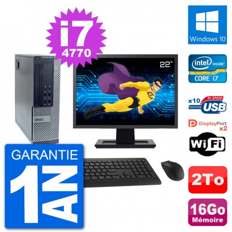 PC Dell 7020 SFF Ecran 22" Intel i7-4770 RAM 16Go Disque Dur 2To Windows 10 Wifi