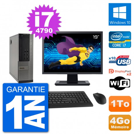 PC Dell 7020 SFF Ecran 19" Intel i7-4790 RAM 4Go Disque Dur 1To Windows 10 Wifi