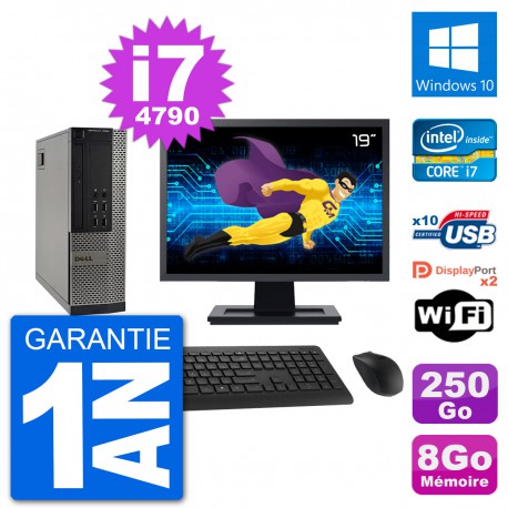 PC Dell 7020 SFF Ecran 19" Intel i7-4790 RAM 8Go Disque 250Go Windows 10 Wifi