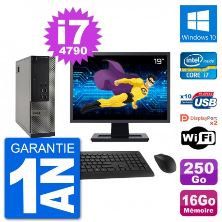 PC Dell 7020 SFF Ecran 19" Intel i7-4790 RAM 16Go Disque 250Go Windows 10 Wifi