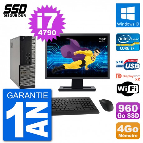 PC Dell 7020 SFF Ecran 22" Intel i7-4790 RAM 4Go SSD 960Go Windows 10 Wifi