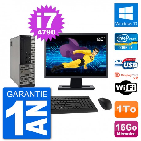 PC Dell 7020 SFF Ecran 22" Intel i7-4790 RAM 16Go Disque Dur 1To Windows 10 Wifi