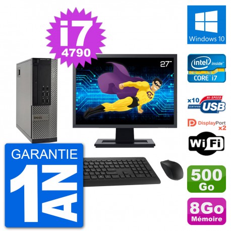 PC Dell 7020 SFF Ecran 27" Intel i7-4790 RAM 8Go Disque 500Go Windows 10 Wifi