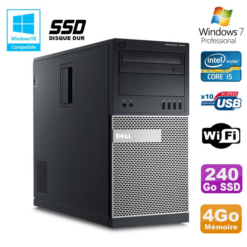 Dell Optiplex 7010 PC Ordinateur Windows 11 Pro + Office 2021, Intel i5-3470 Ram 8 Go SSD 240 Go, VGA et port d'affichage, USB 3.0 (reconditionné