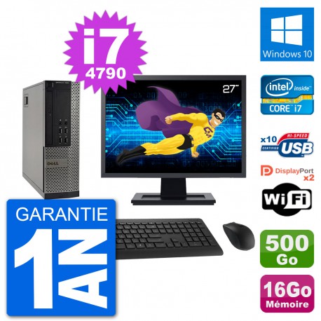 PC Dell 7020 SFF Ecran 27" Intel i7-4790 RAM 16Go Disque 500Go Windows 10 Wifi
