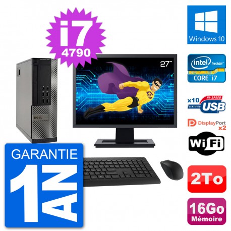 PC Dell 7020 SFF Ecran 27" Intel i7-4790 RAM 16Go Disque Dur 2To Windows 10 Wifi