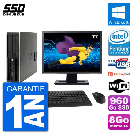 PC HP Compaq Pro 6300 SFF Ecran 19" Intel G630 RAM 8Go SSD 960Go Windows 10 Wifi