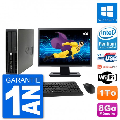 PC HP Compaq Pro 6300 SFF Ecran 22" G630 RAM 8Go Disque Dur 1To Windows 10 Wifi