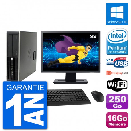 PC HP Compaq Pro 6300 SFF Ecran 22" G630 RAM 16Go Disque 250Go Windows 10 Wifi