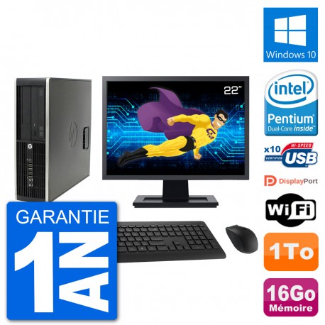PC HP Compaq Pro 6300 SFF Ecran 22" G630 RAM 16Go Disque Dur 1To Windows 10 Wifi