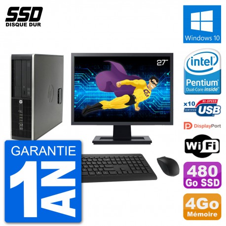 PC HP Compaq Pro 6300 SFF Ecran 27" Intel G630 RAM 4Go SSD 480Go Windows 10 Wifi