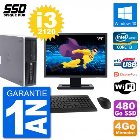 PC HP Compaq Pro 6300 SFF Ecran 19" i3-2120 RAM 4Go SSD 480Go Windows 10 Wifi