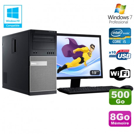 Lot PC Tour Dell 7010 Core I5-3470 3.2Ghz 8Go 500Go DVD WIFI Win 7 + Ecran 19